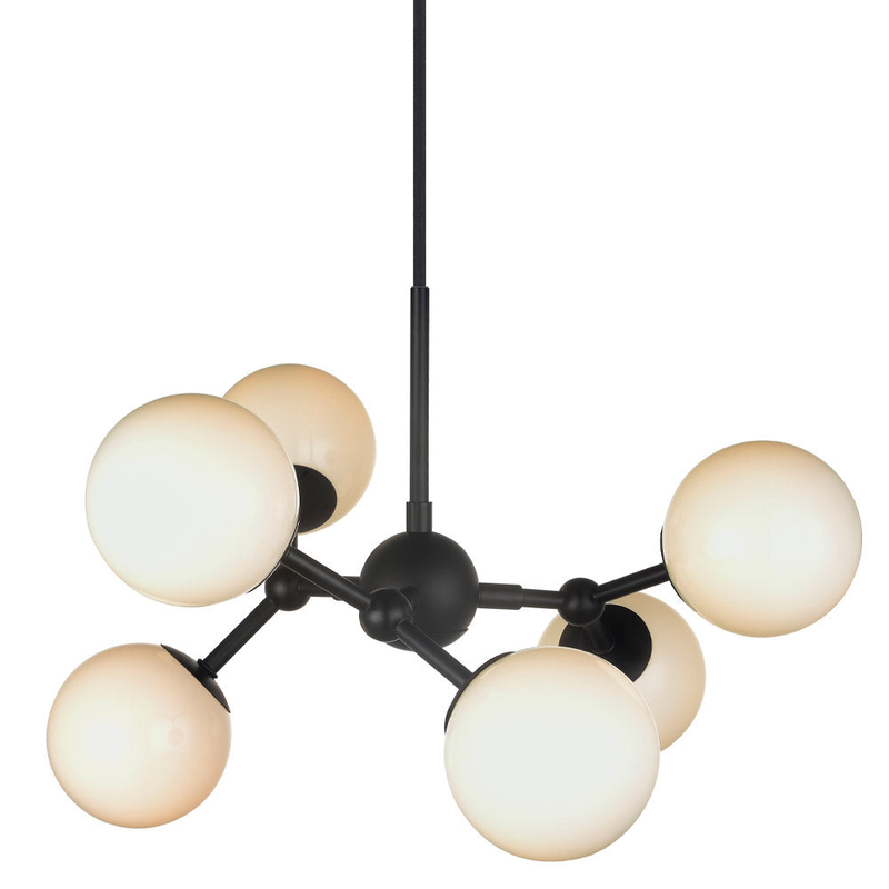 Atom chandelier 6l g9 sort/opal glas - Vaalea.dk